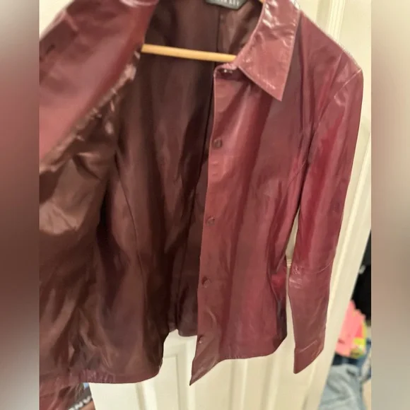 Copper Key Burgundy Leather Shirt Jacket - Picture 3 of 10